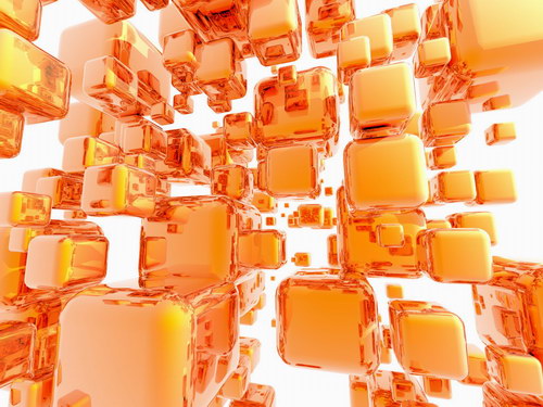прозрачные оранжевые 3D кубы на белом фоне