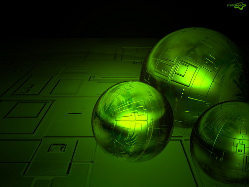 Компьютерная графика - три зеленых металлических шара