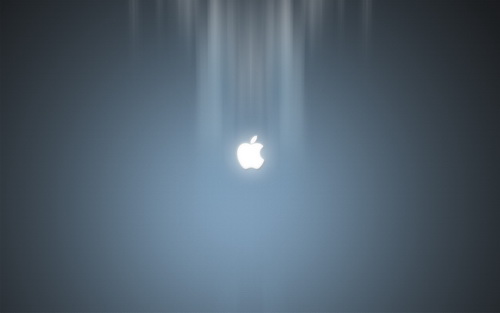 белый светящийся значок Apple на сером фоне