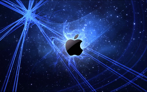 черный значок Apple на звездном небе